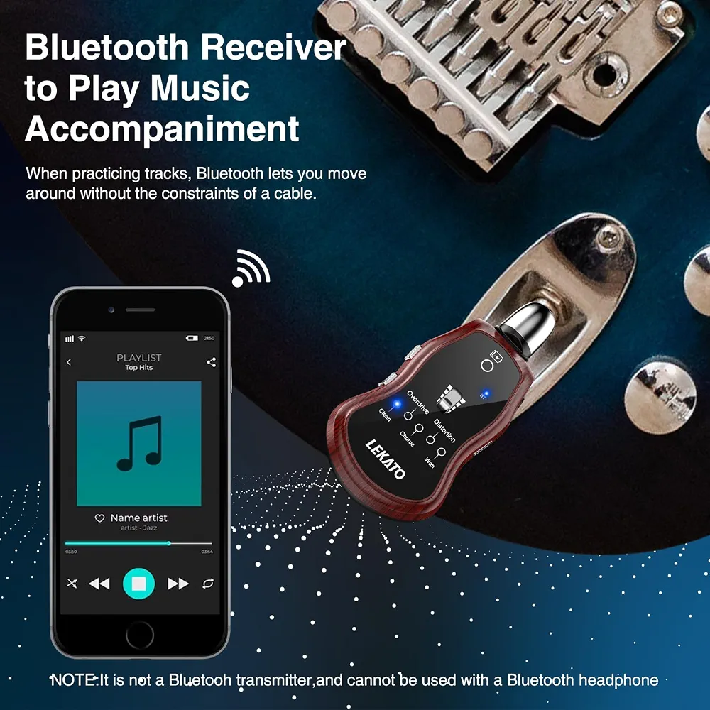 آمپلی‌فایر هدفونی گیتار LEKATO مدل Mini Guitar Headphone Amp بلوتوثی شارژی