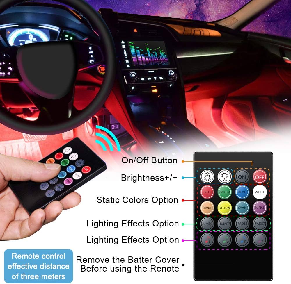 چراغ نواری LED داخلی خودرو ترونگل مدل 48 LED بسته 4 عددی ضد آب با 8 رنگ، سنسور صدا، کنترل از راه دور و USB