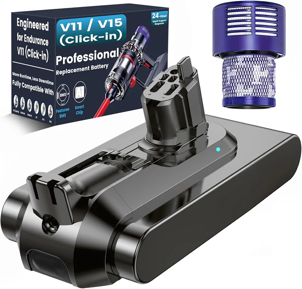 باتری جایگزین کلیکی Dyson V11 و V15 اکولوولتیکس (Ecovoltix) به همراه فیلتر | سازگار با SV15، SV16، SV22 و SV28 اورجینال آمازون