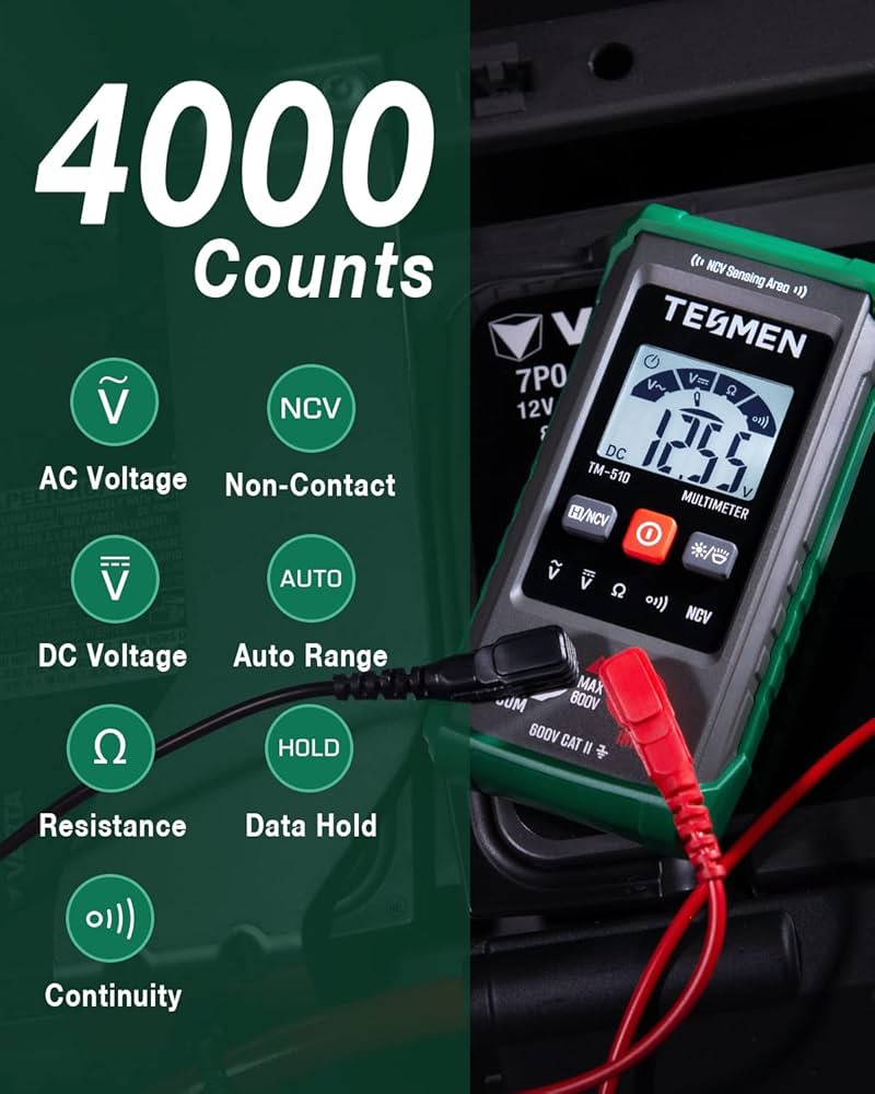 مولتی متر دیجیتال هوشمند TESMEN مدل TM-510 با شمارش 4000، تست ولتاژ غیرتماسی NCV و اتورنج