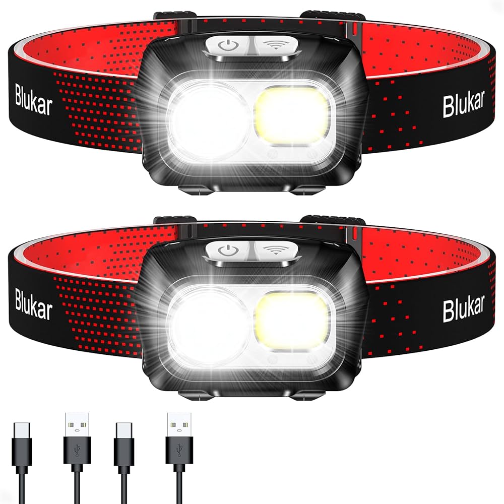چراغ پیشانی شارژی Blukar LED 2000 لومن مدل Motion Sensor ضد آب IPX5 بسته 2 عددی
