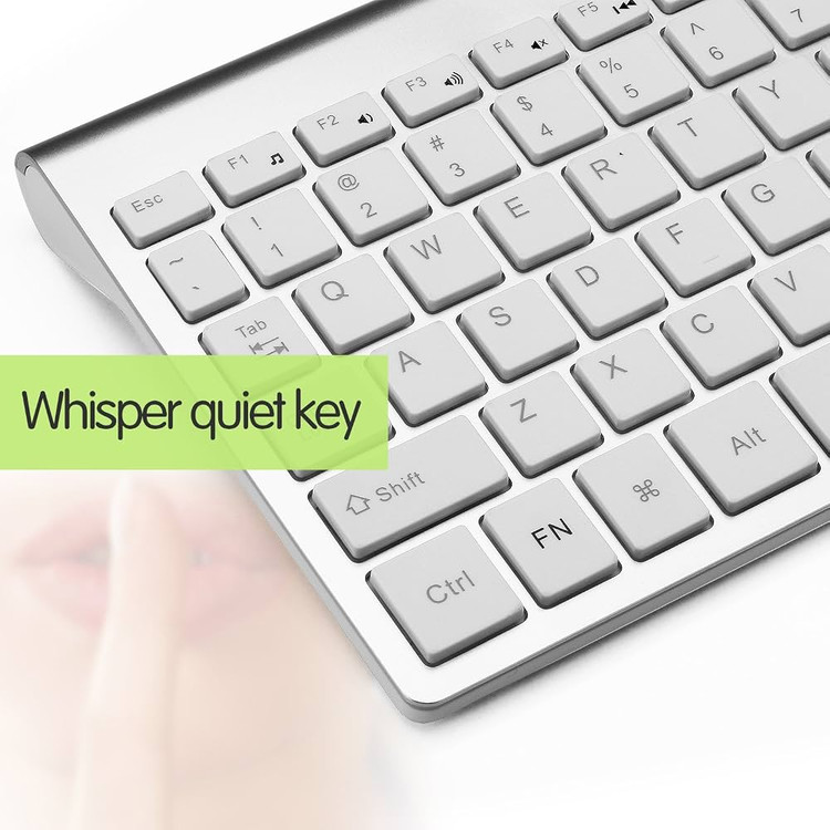 ️🖱️ کیبورد و ماوس بیسیم JOYACCESS، فولسایز، بیصدا و ارگونومیک – نقرهای
