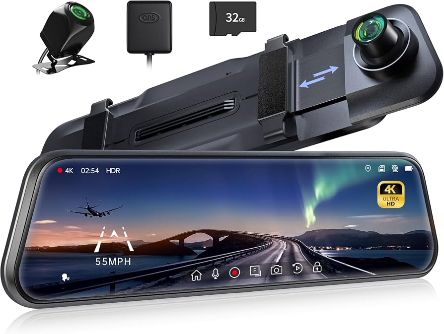 دوربین آینه‌ای داشبورد Pelsee P10 Pro سایز 10 اینچ با کیفیت 4K، ADAS و BSD