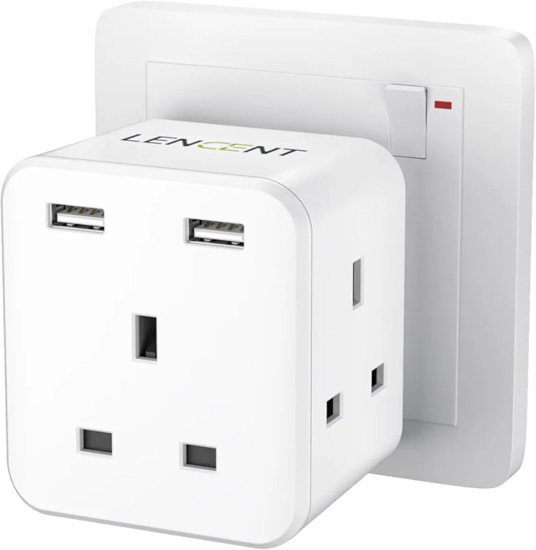 چندراهی برق LENCENT مدل Cube با ۳ خروجی برق و ۲ پورت USB، آداپتور دیواری ۵ کاره