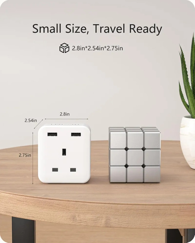 چندراهی برق LENCENT مدل Cube با ۳ خروجی برق و ۲ پورت USB، آداپتور دیواری ۵ کاره