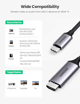 کابل تبدیل تایپ C به HDMI با روکش بافته‌شده