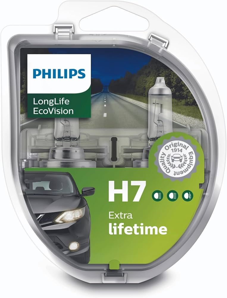 کیت لامپ چراغ جلو فیلیپس LongLife EcoVision H7 مدل 12972LLECOS2، بسته ۲ عددی