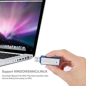 ضبطکننده صدای قابل حمل ۸ گیگابایتی | فلش مموری USB | ضبط با فعالسازی صدا | حذف نویز | تا ۱۲ ساعت ضبط