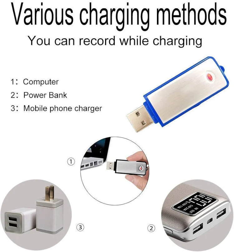 ضبطکننده صدای قابل حمل ۸ گیگابایتی | فلش مموری USB | ضبط با فعالسازی صدا | حذف نویز | تا ۱۲ ساعت ضبط
