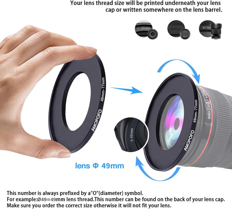 رینگ آداپتور فیلتر 49 به 77 میلیمتر دوربین | Step-Up Ring