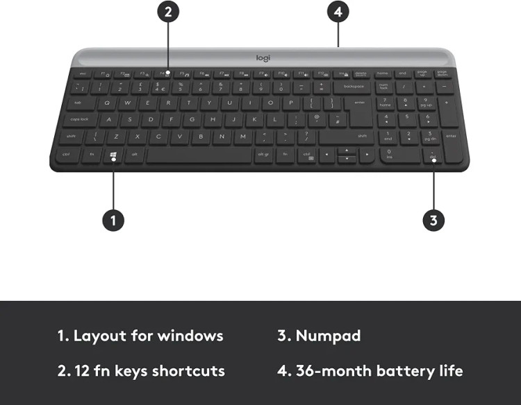 کیبورد و ماوس بیسیم لاجیتک Logitech MK470 Slim Combo با گیرنده نانو USB
