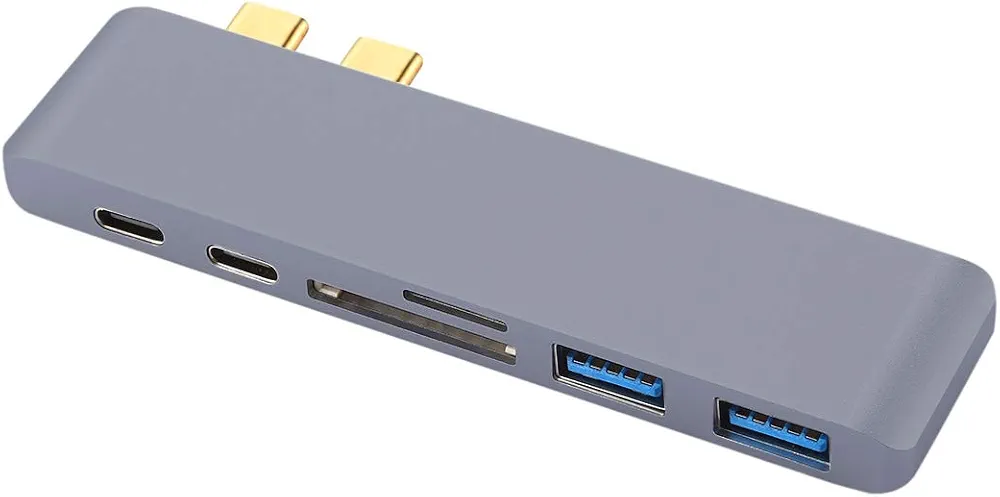 هاب USB هفت پورت QGT مدل  7در ۱  با بدنه آلومینیومی، HDMI، دو USB 3.0،  دو USB-C و TF  وSD