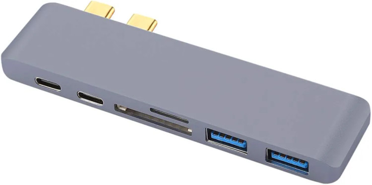 هاب USB هفت پورت QGT مدل 7در ۱ با بدنه آلومینیومی، HDMI، دو USB 3.0، دو USB-C و TF وSD