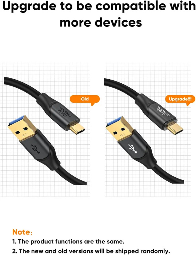 کابل USB-C به USB-A کِیبلکرییشن مدل CC1046، USB 3.1 Gen 2 با سرعت 10Gbps و شارژ 3 آمپر، 1.5 متر