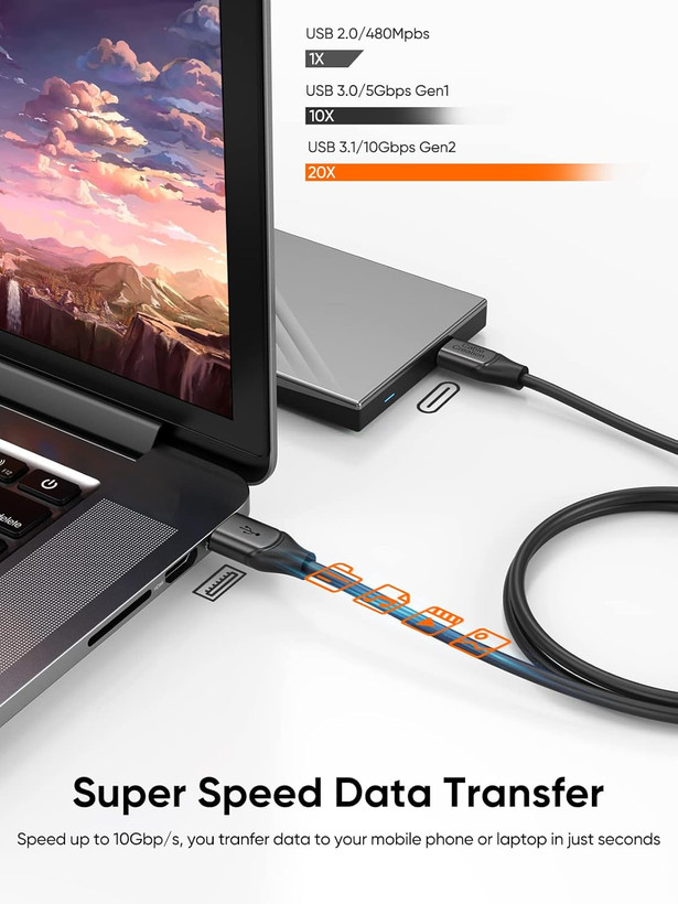 کابل USB-C به USB-A کِیبلکرییشن مدل CC1046، USB 3.1 Gen 2 با سرعت 10Gbps و شارژ 3 آمپر، 1.5 متر