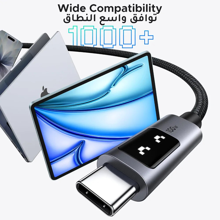 کابل USB-C به USB-C یوگرین UNO مدل 2 متری با توان 100 وات، شارژ سریع و طراحی فانتزی