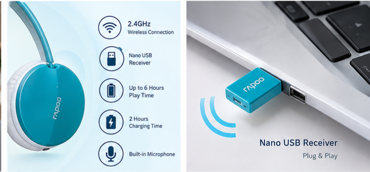 هدست بیسیم رپو Rapoo H3000 با اتصال 2.4GHz و میکروفون داخلی