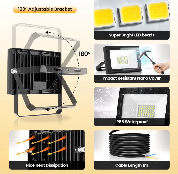 پروژکتور LED فضای باز 50 وات مدل 64000013 با استاندارد ضد آب IP66 پک دو عدد