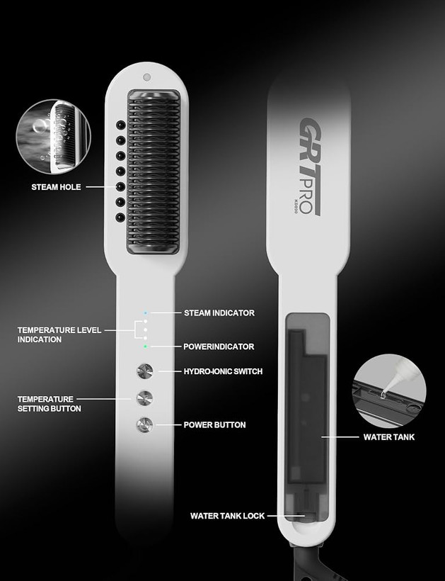 برس صاف کننده و آبرسان مو GRT PRO مدل KD890 Hydro-Ionic، اسپری یونیک آب، سرامیکی، ۳ دما