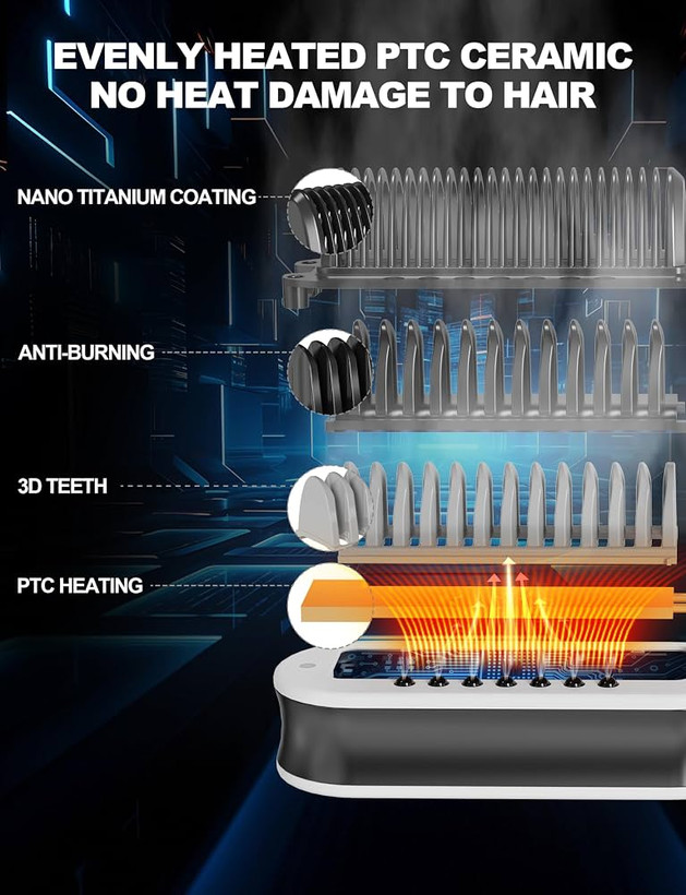 برس صاف کننده و آبرسان مو GRT PRO مدل KD890 Hydro-Ionic، اسپری یونیک آب، سرامیکی، ۳ دما