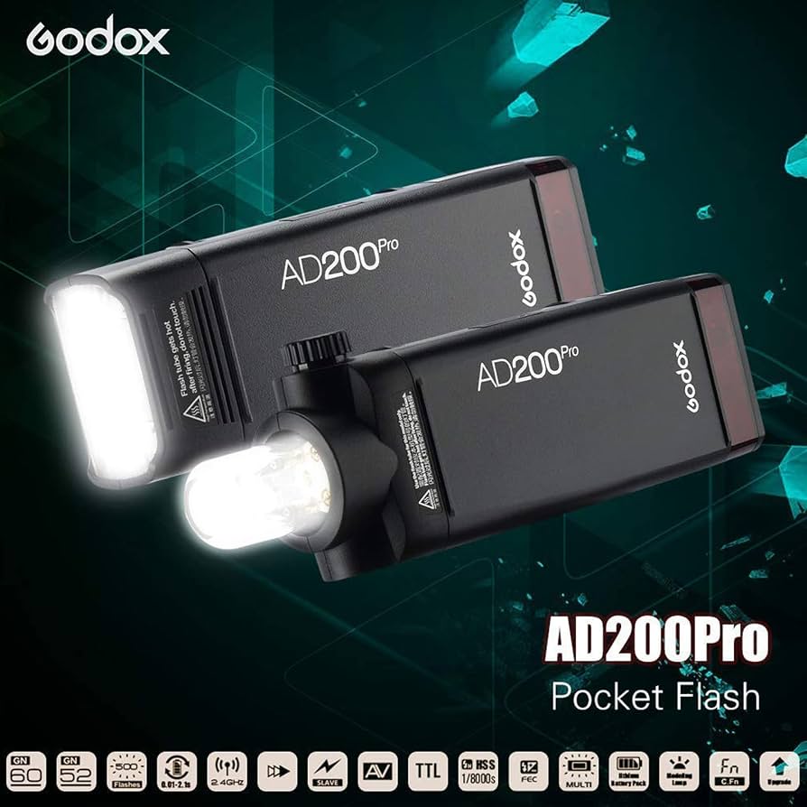فلاش پرتابل گودوکس اصلی Godox AD200Pro با توان 200Ws، TTL، HSS و سیستم بی‌سیم 2.4G