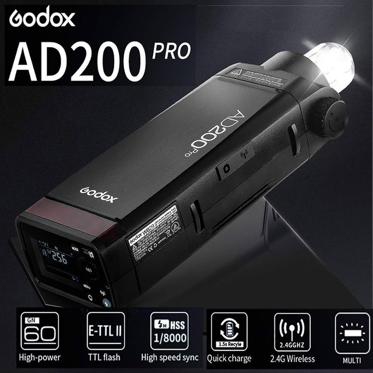 فلاش پرتابل گودوکس اصلی Godox AD200Pro با توان 200Ws، TTL، HSS و سیستم بیسیم 2.4G