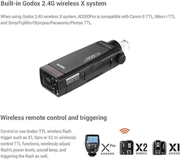فلاش پرتابل گودوکس اصلی Godox AD200Pro با توان 200Ws، TTL، HSS و سیستم بیسیم 2.4G