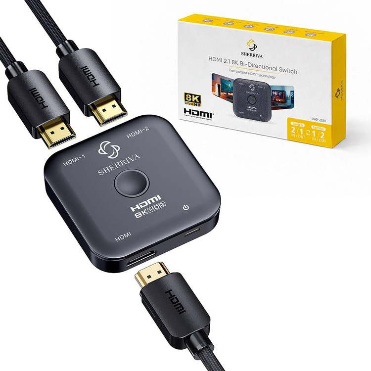 سوئیچ HDMI دوطرفه SHERRIVA UHD-2180، دو ورودی یک خروجی، پشتیبانی از 8K@60Hz و 4K@240Hz