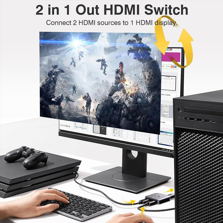 سوئیچ HDMI دوطرفه SHERRIVA UHD-2180، دو ورودی یک خروجی، پشتیبانی از 8K@60Hz و 4K@240Hz