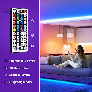 نوار LED RGB مدل GL-SP-003 با نورپردازی ایمن 12/24 ولت، تراشه SMD 5050 و ریموت کنترل
