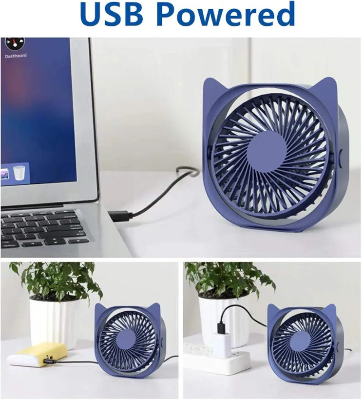 پنکه رومیزی کوچک USB بیصدا با ۳ سرعت، قابلیت چرخش و طراحی ضدلغزش