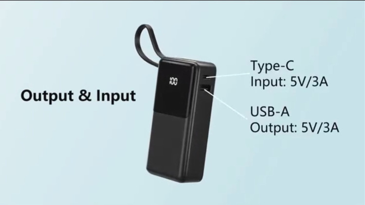 پاوربانک فمپوین Fempoin DY206 ظرفیت 10000 میلیآمپر ساعت با کابل USB-C و نمایشگر LED