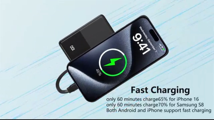 پاوربانک فمپوین Fempoin DY206 ظرفیت 10000 میلیآمپر ساعت با کابل USB-C و نمایشگر LED