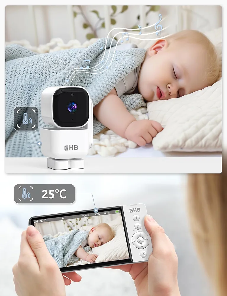 مانیتور و دوربین کودک GHB با نمایشگر ۵ اینچی، چرخش ۳۵۰ درجه و دید در شب