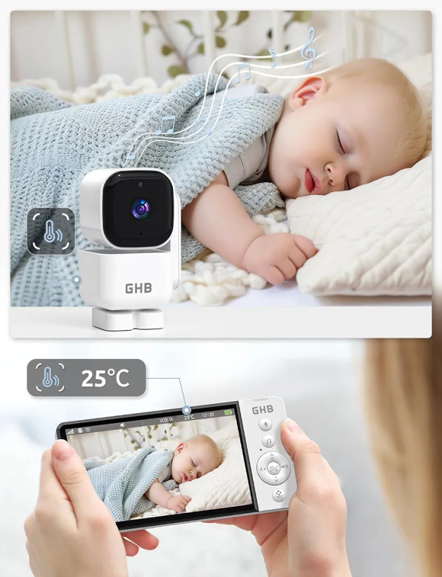 مانیتور و دوربین کودک GHB با نمایشگر ۵ اینچی، چرخش ۳۵۰ درجه و دید در شب