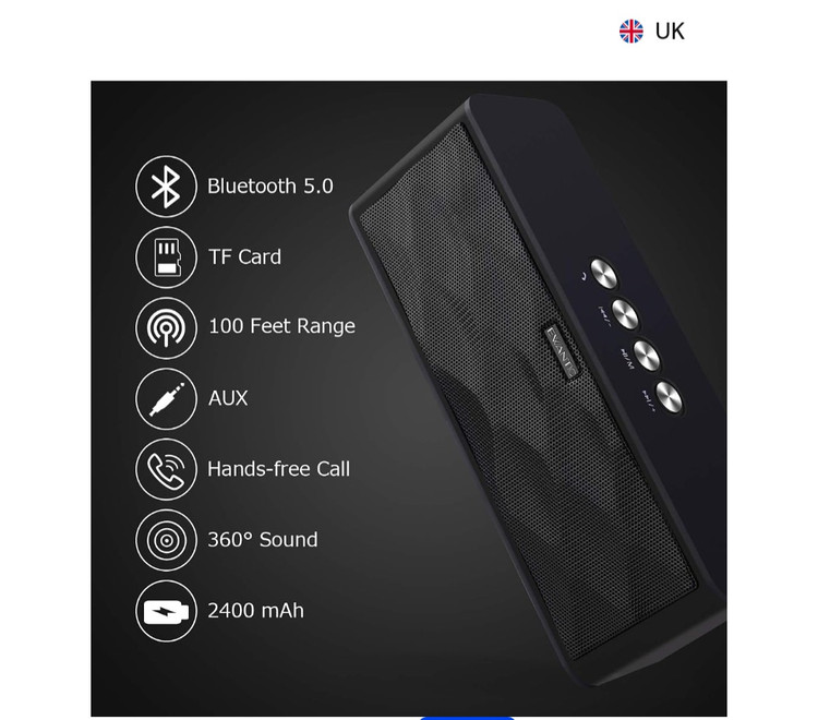 اسپیکر بلوتوثی قابل حمل EWANTIC S9 با توان 12 وات، صدای استریو، بلوتوث 5.0 و 15 ساعت پخش