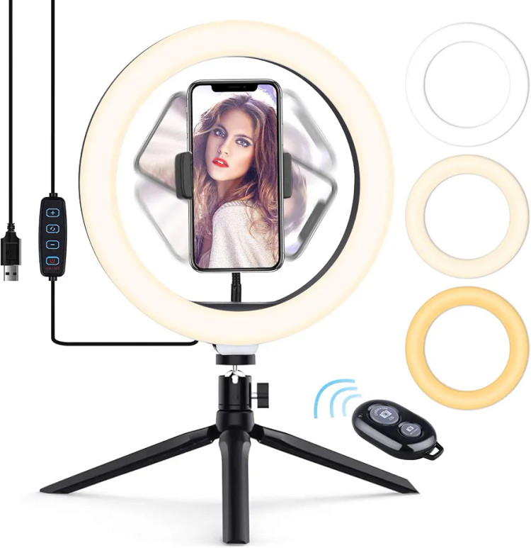 چراغ حلقهای LED مدل M-26، قطر 26 سانتیمتر، مناسب عکاسی، فیلمبرداری، آرایش و تولید محتوا