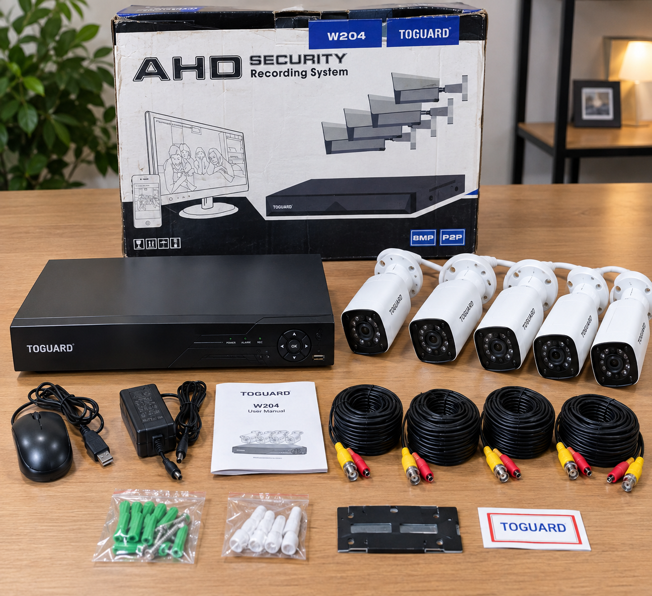 پک کامل دوربین مداربسته ۴ عددی دستگاه DVR ضبط دوربین مداربسته AHD توگارد مدل W204