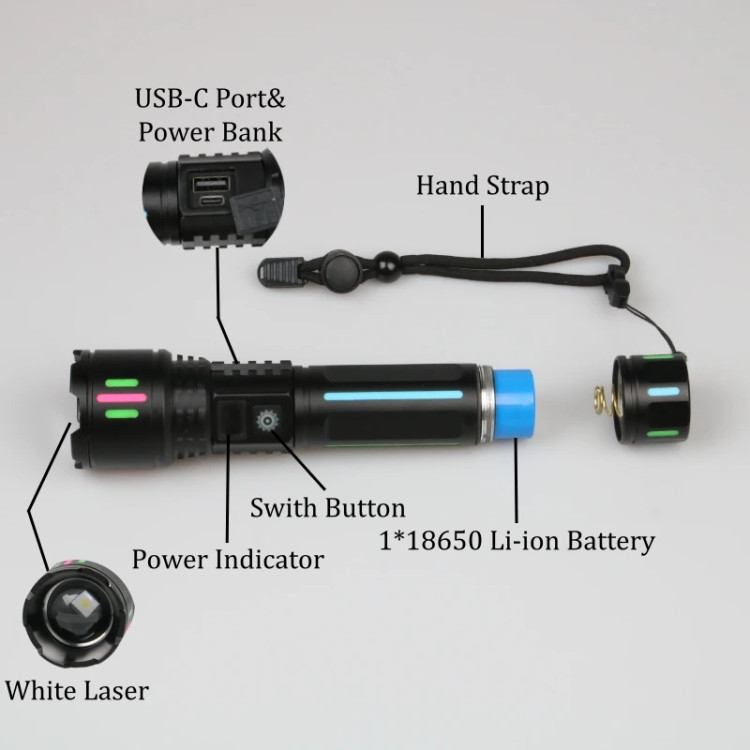 چراغ قوه زومدار USB مدل LEP با باتری 26650 و بدنه آلومینیومی IP55
