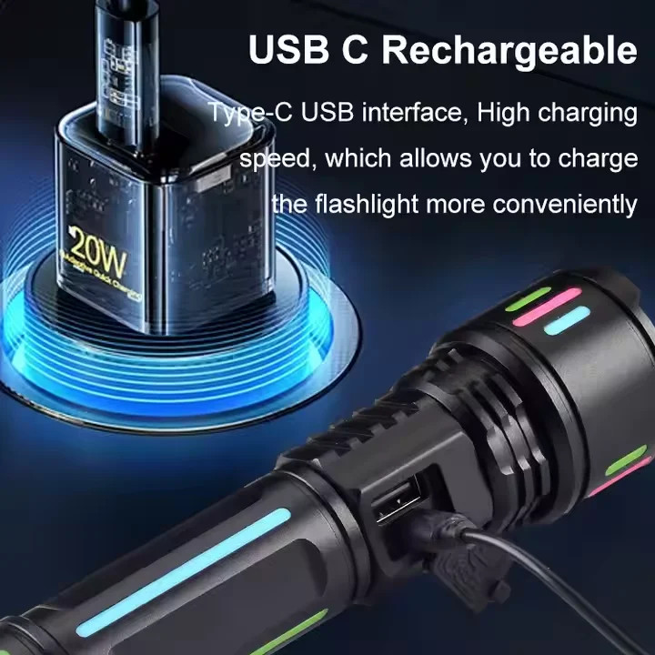 چراغ قوه زومدار USB مدل LEP با باتری 26650 و بدنه آلومینیومی IP55