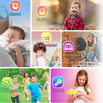 ساعت هوشمند کودک دخترانه مدل Kids Smart Watch با صفحهنمایش ۱.۵۴ اینچی، چراغقوه و ماشین حساب – صورتی
