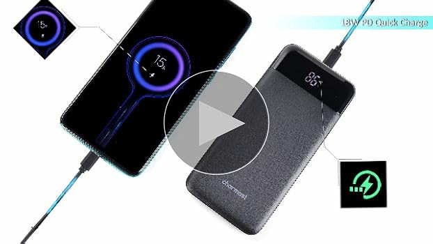 پاوربانک Charmast مدل Ultra Slim ظرفیت 10400 میلیآمپر ساعت با شارژ سریع، USB-C، نمایشگر LED و ۳ خروجی