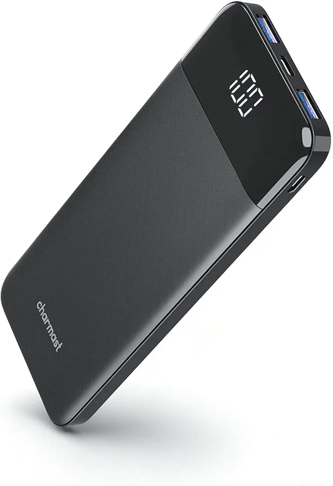 پاوربانک Charmast مدل Ultra Slim ظرفیت 10400 میلی‌آمپر ساعت با شارژ سریع، USB-C، نمایشگر LED و ۳ خروجی