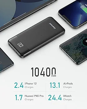 پاوربانک Charmast مدل Ultra Slim ظرفیت 10400 میلیآمپر ساعت با شارژ سریع، USB-C، نمایشگر LED و ۳ خروجی