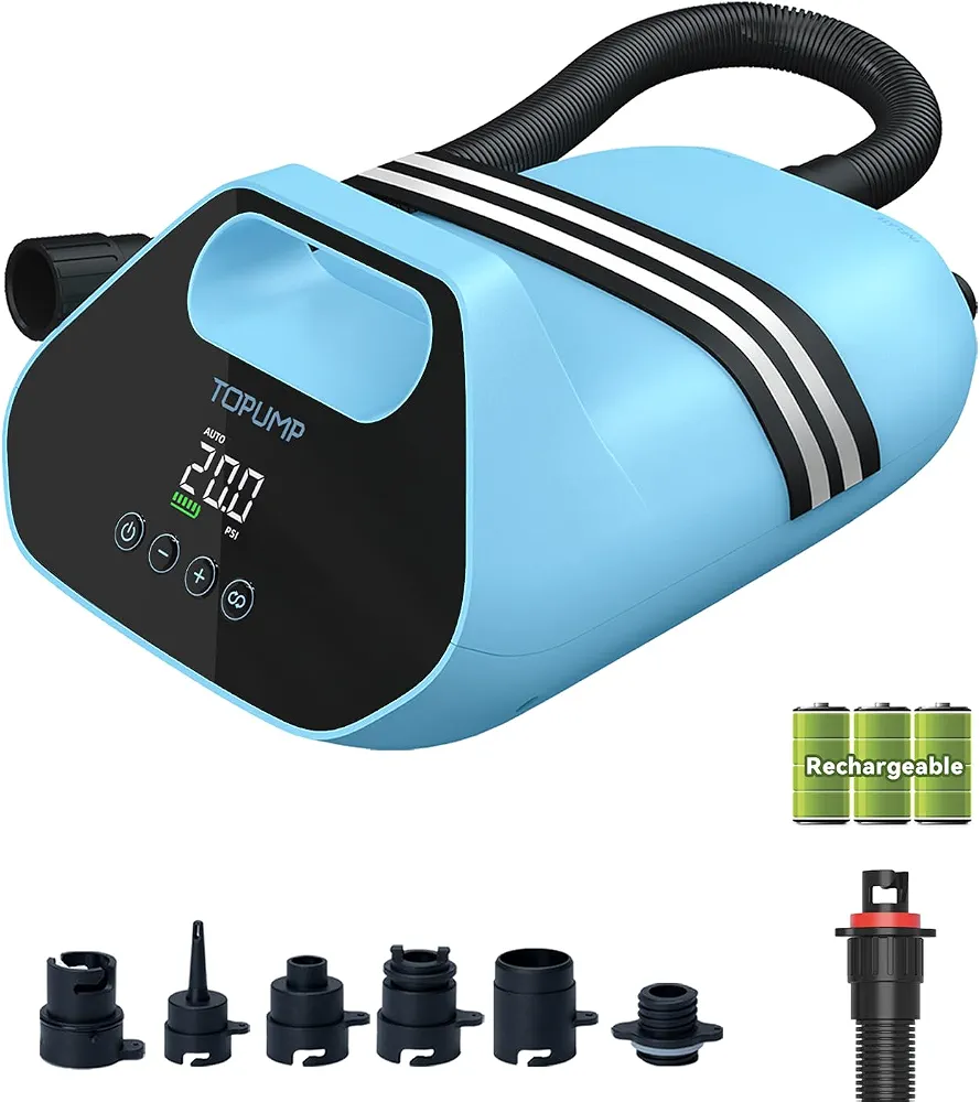 پمپ برقی بادکن SUP و کایاک TOPUMP TPS300 با فشار 20PSI، شارژ سریع Type-C و خاموشی خودکار