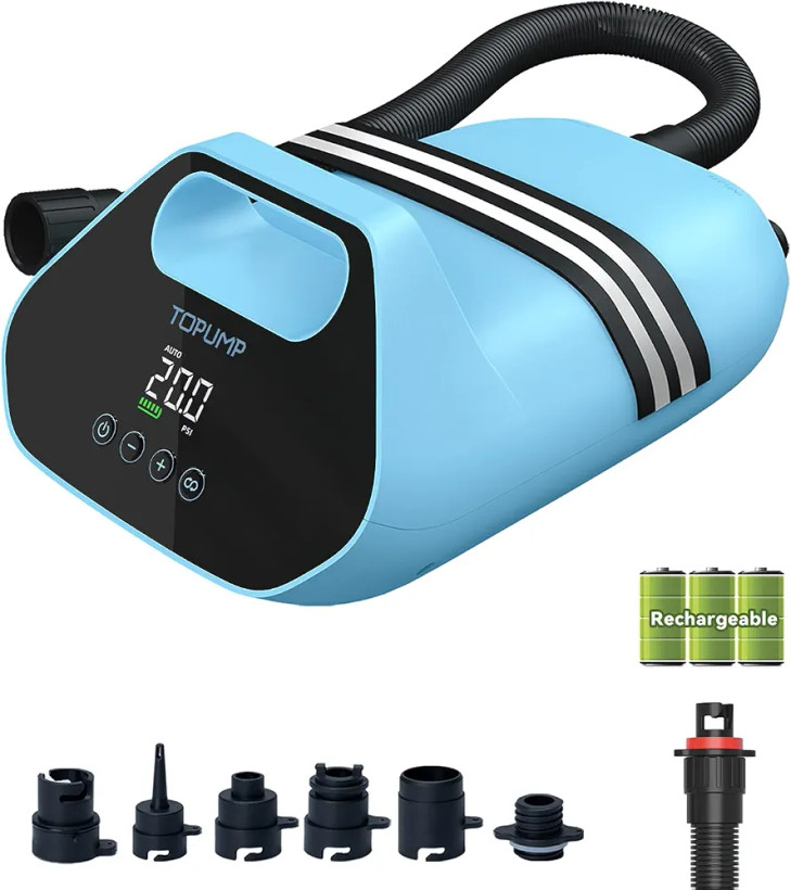 پمپ برقی بادکن SUP و کایاک TOPUMP TPS300 با فشار 20PSI، شارژ سریع Type-C و خاموشی خودکار