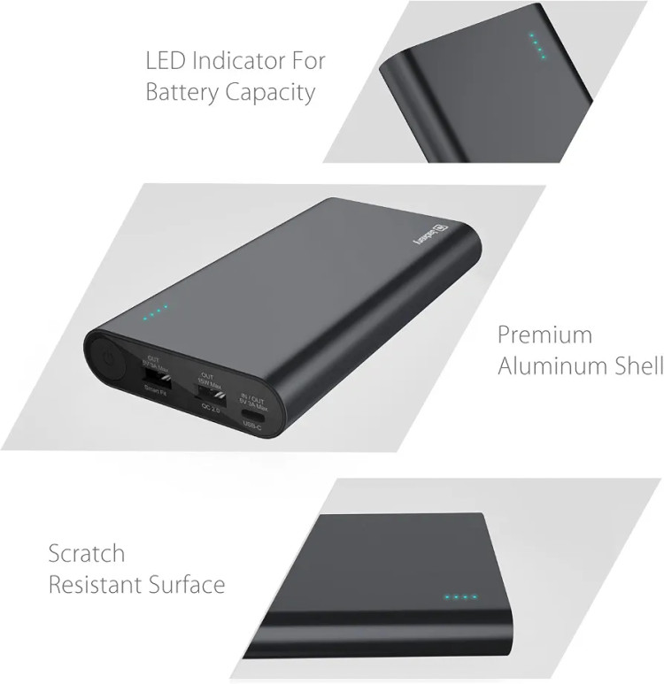 شارژر همراه جکری Titan S با ظرفیت 20100 میلیآمپر ساعت و توان 30 وات، پاوربانک USB-C مشکی