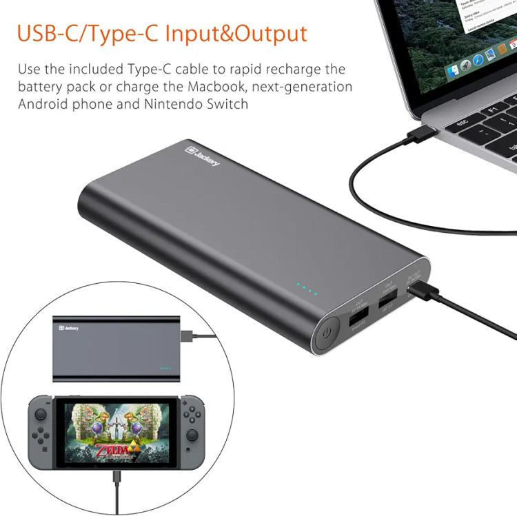 شارژر همراه جکری Titan S با ظرفیت 20100 میلیآمپر ساعت و توان 30 وات، پاوربانک USB-C مشکی