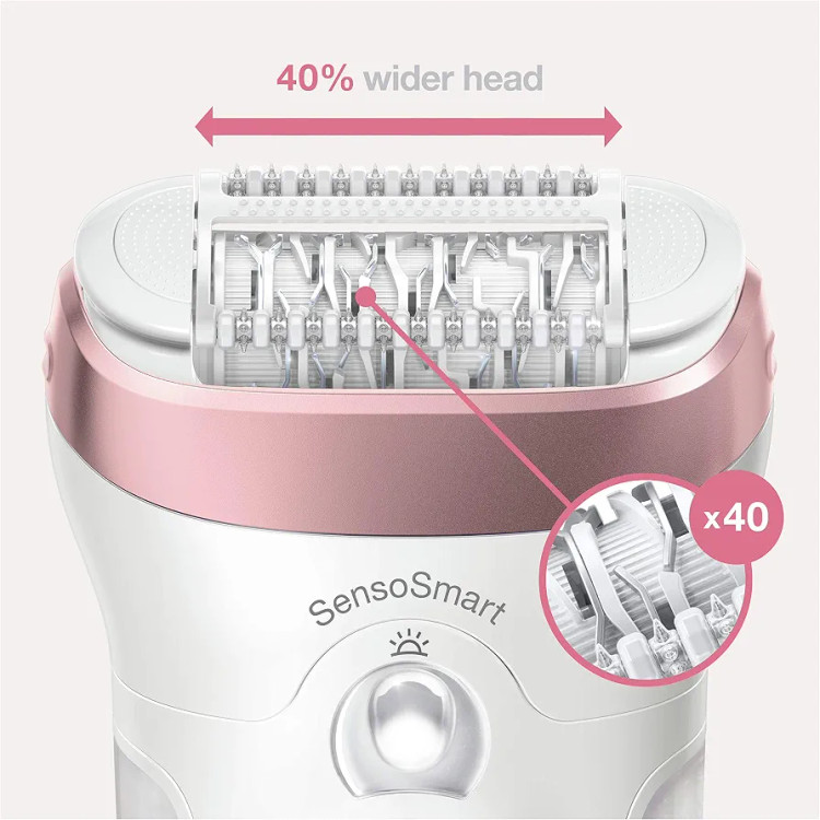 براون Silk-épil 9 SkinSpa SensoSmart 9/980 اپیلاتور برقی بدن ضدآب با ۸ سری و لوازم جانبی