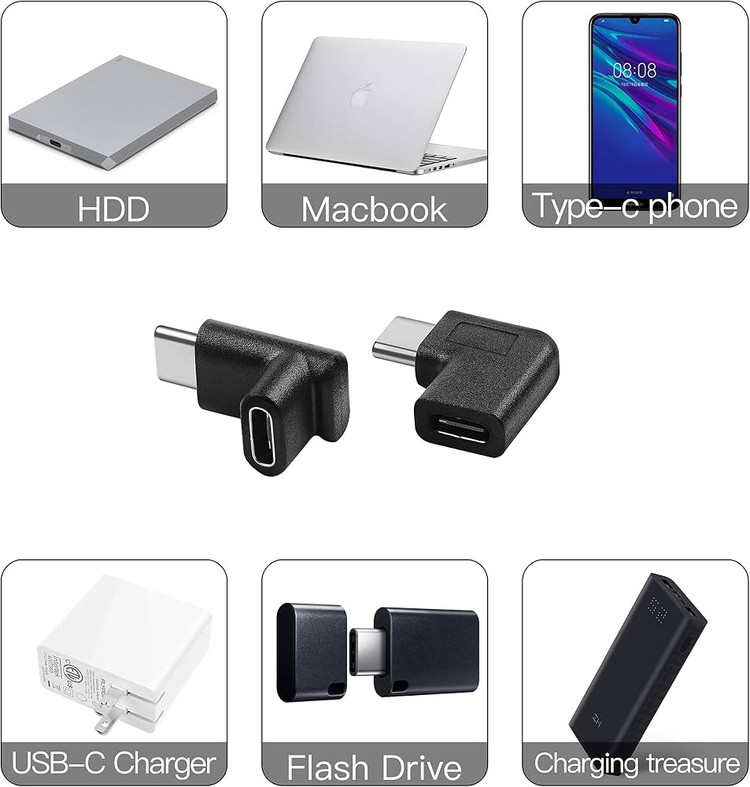 آداپتور ۹۰ درجه USB-C اوبرند Ubrand، تبدیل نر و ماده تایپ C زاویهدار، پک ۲ عددی